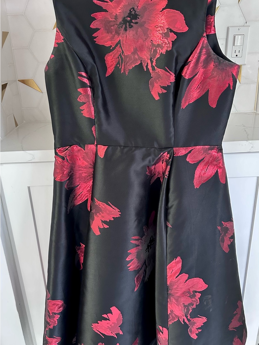 Calvin Klein Black Dress with Red Floral Print